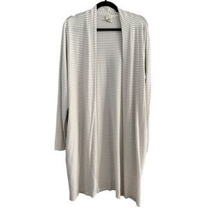 Buttercream Clothing Bamboo Blend White Striped Open Front Duster Cardigan Large